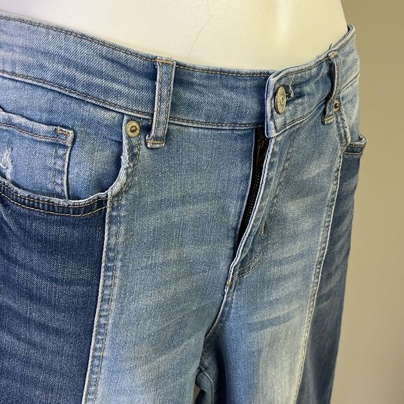 LOGO by Lori Goldstein Patchwork Blue Straight Leg 5 Distressed Jeans- Size 6 - Picture 6 of 15